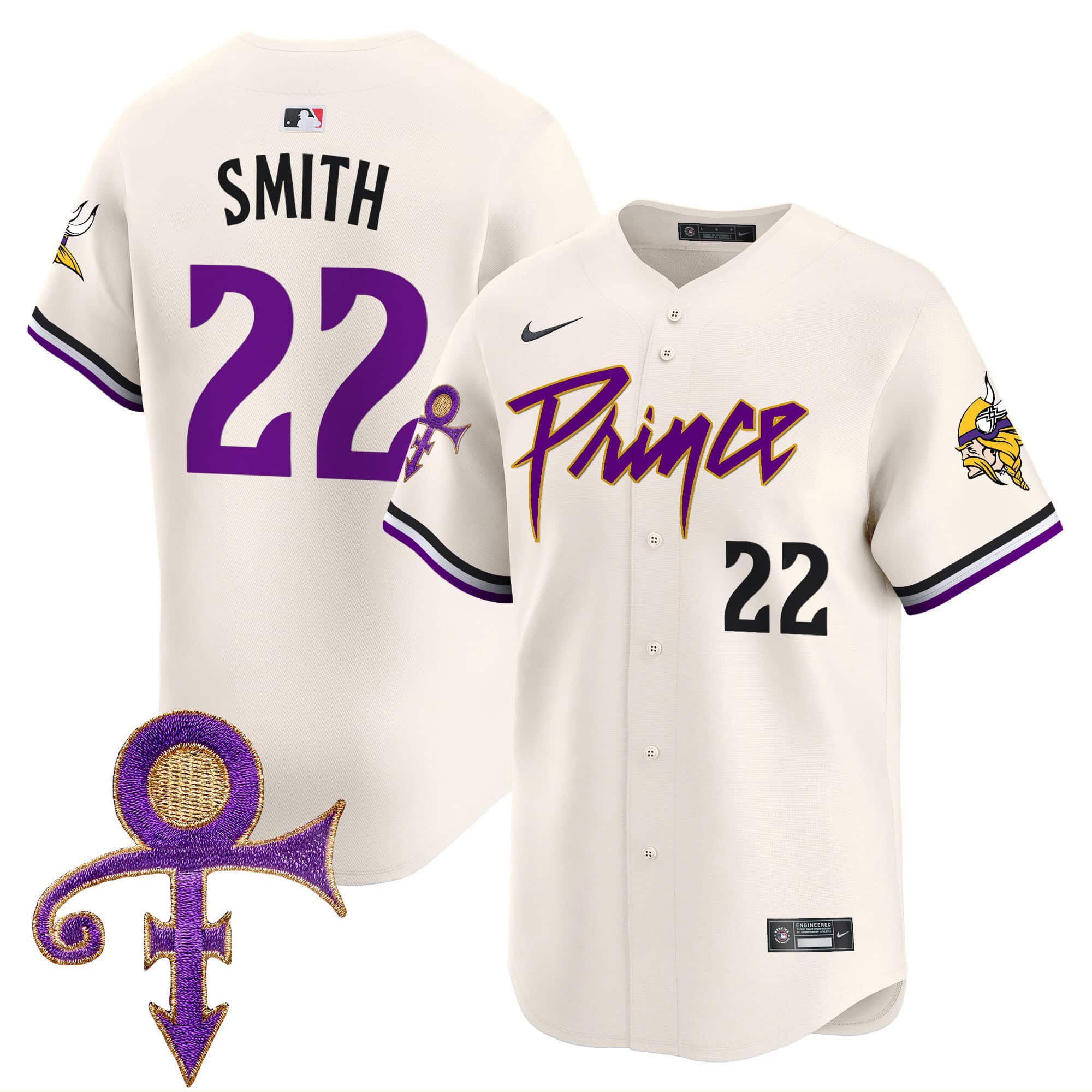 Men Minnesota Vikings #22 Smith Cream 2024 Nike Prince Patch Vapor Premier Limited NFL Jersey